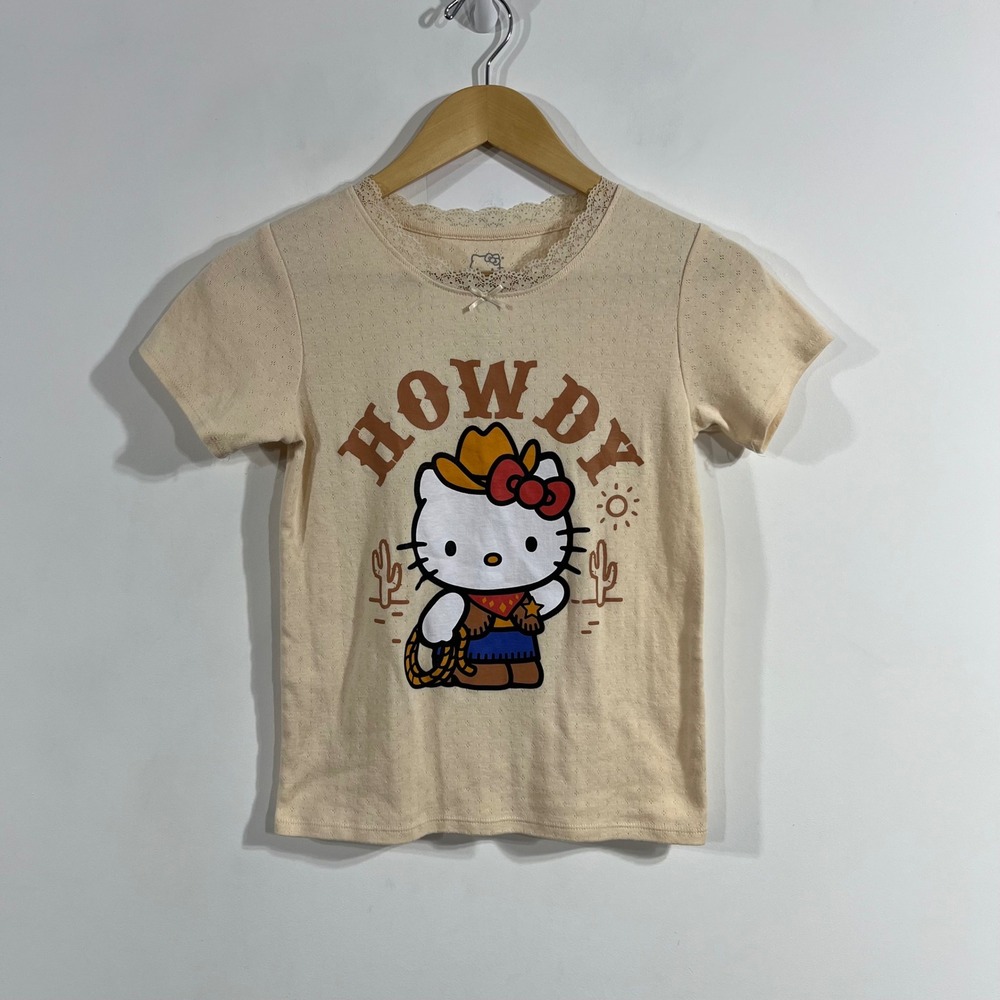 Hello Kitty Y2K Sanrio Cowgirl Howdy Pointelle Lace Trim Top‎ Girls XL